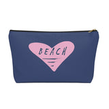Beach Love Pink Heart With Distressed Font Accessory Pouch w T-bottom
