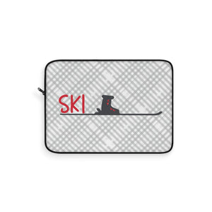 Ski Themed Grey Plaid Laptop Sleeve