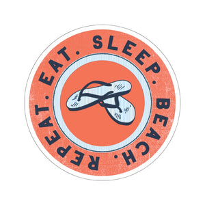 Eat, Sleep, Beach, Repeat In Flip-Flops Sticker for Laptops, Water bottle, Phones and More