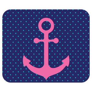 Preppy Pink Anchor On Blue Polka Dots Computer Mousepad
