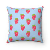 Sweet Strawberries On Light Blue Spun Polyester Square Pillow