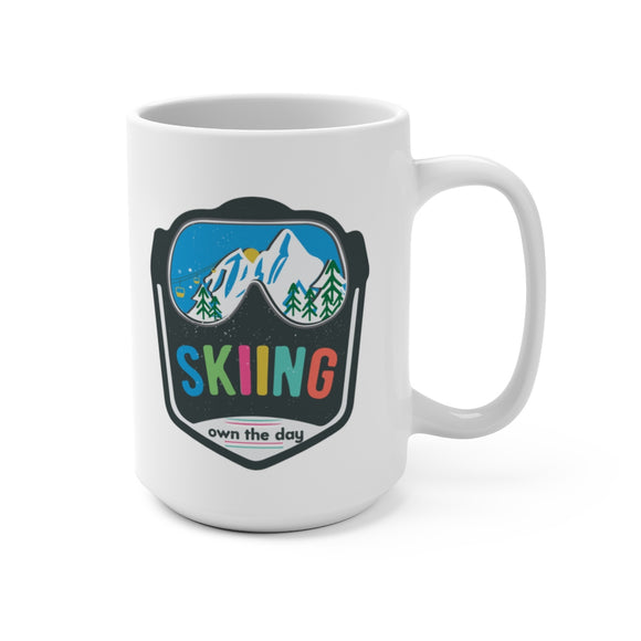 Skiing Own The Day Ski Goggle Mountain Mug 15oz