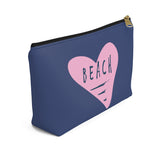 Beach Love Pink Heart With Distressed Font Accessory Pouch w T-bottom