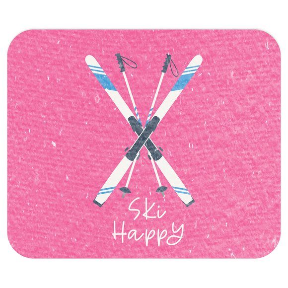 Ski Happy Skis On Hot Pink Computer Mousepad