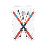 Live, Laugh, Ski, Retro Crossed Skis and Poles Kiss-Cut Stickers