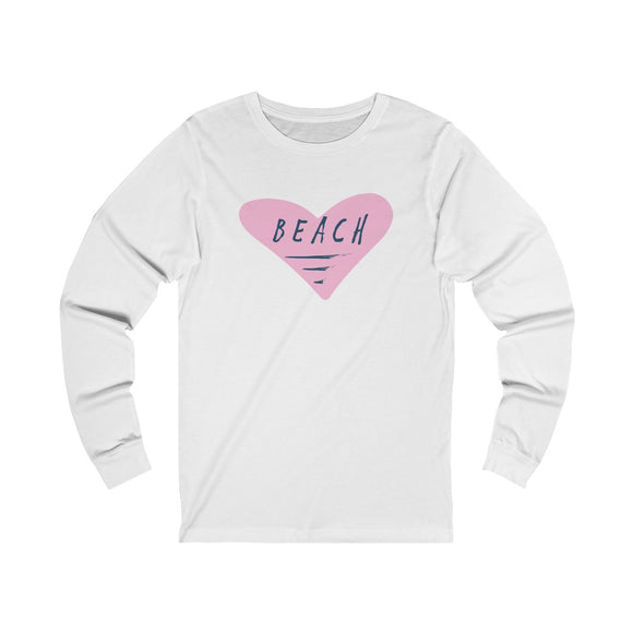 Beach Love Pink Heart With Distressed Font Unisex Jersey Long Sleeve Tee