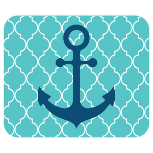 Navy Anchor On Turquoise Lattice Computer Mousepad