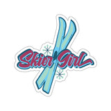 Skier Girl Ski and Snowflake Themed Kiss-Cut Stickers