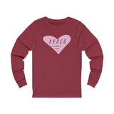 Beach Love Pink Heart With Distressed Font Unisex Jersey Long Sleeve Tee