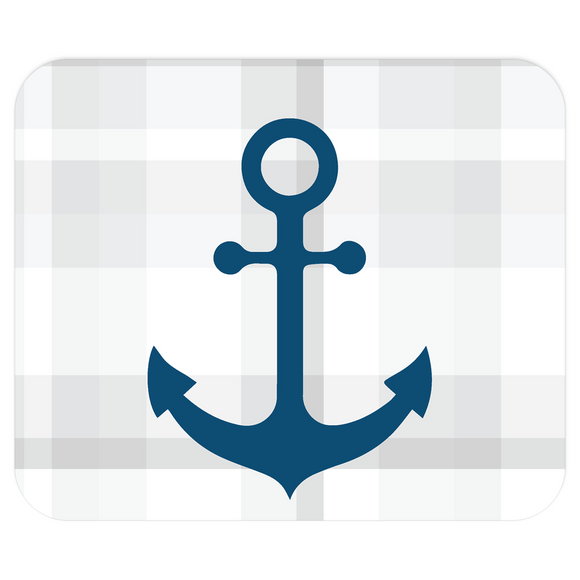 Classic Navy Anchor On Grey Plaid Computer Mousepad