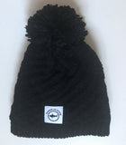 Black Knit Cable Winter Hat with Black Pom Pom