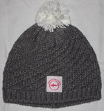 Grey Knit Cable Winter Hat with White Pom Pom