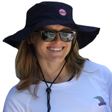 Adult Navy Bucket Hat With Wide Brim and Pink Circle Shark Logo UPF 50+