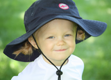 Kid's Classic Navy  Bucket Hat With Wide Brim and Pink Circle Shark Logo UPF 50+