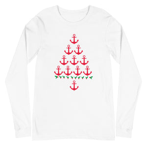 Anchor Christmas Tree Unisex Long Sleeve Tee for Boaters, Beach Lovers, and Nautical People