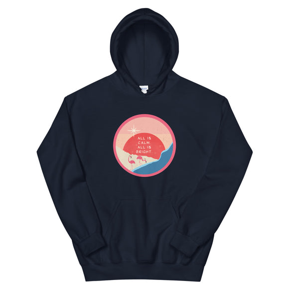 All Is Calm, All Is Bright Santa Flamingos Holiday Unisex Hoodie
