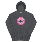 Sharks On Shore Pink and Navy Retro Patterned Unisex Hoodie