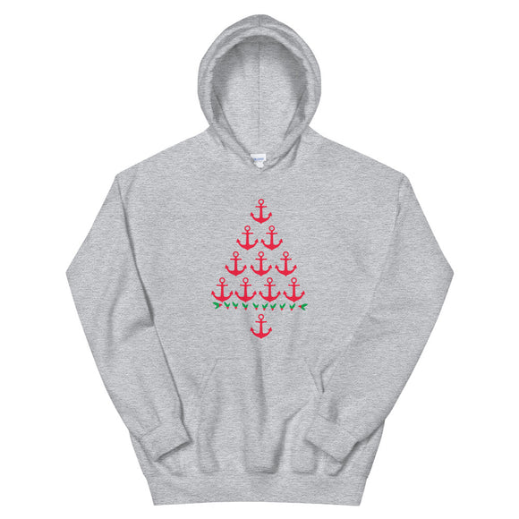 Anchor Christmas Tree Unisex Hoodie for Boater, Beach Lovers, and Nautical People