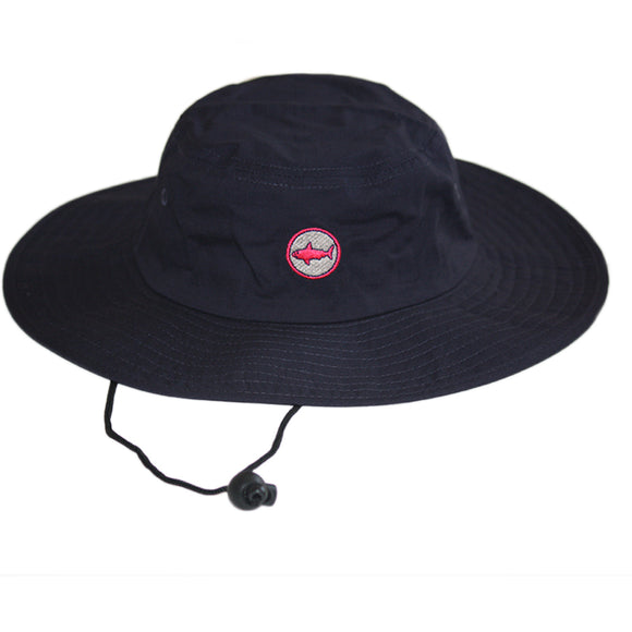 Kid's Classic Navy  Bucket Hat With Wide Brim and Pink Circle Shark Logo UPF 50+