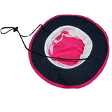 Adult Hot Pink Classic Bucket Hat With Navy Under Brim and Circle Shark Logo