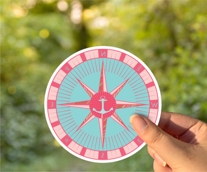 Pink Nautical Compass Laptop, Water Bottle Sticker