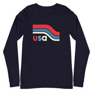 Retro U.S.A. in Bold Stripes Unisex Long Sleeve Tee